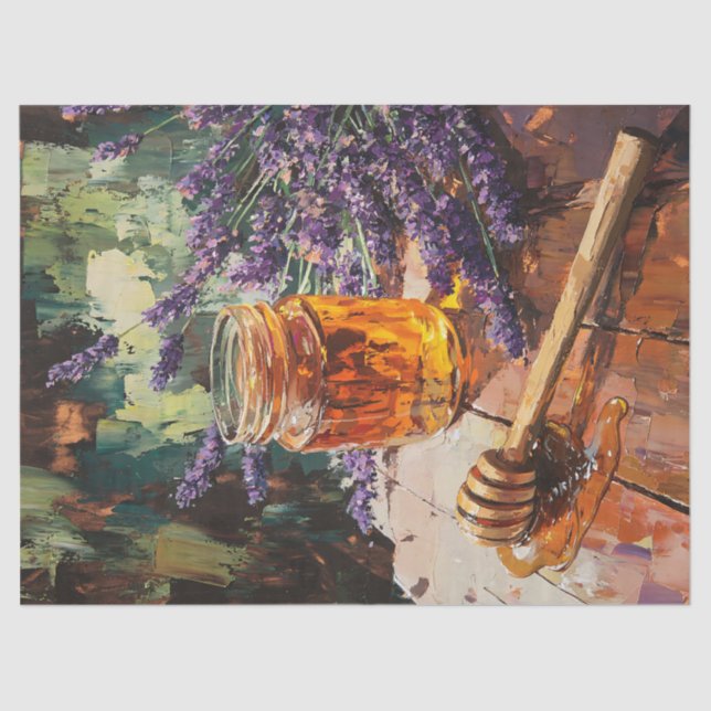 Honey Dipper and Lavender Scenic Decoupage Tissue Paper (Front)