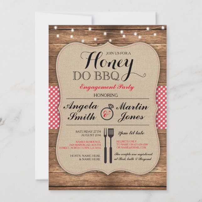 Honey Do BBQ Engagement Party I DO shower Invite (Front)