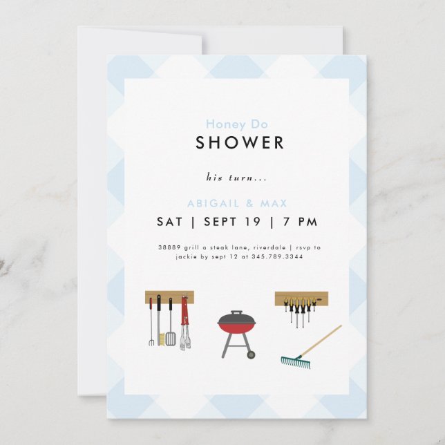 Honey Do Couples Blue Wedding Shower Invitation (Front)