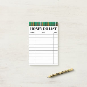 Honey Do List for Home & Family Tasks Green Plaid Post-it Notes