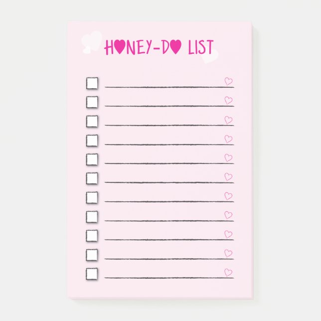 Honey Do List Pink Hearts Checklist Wife Husband Post-it Notes (Front)