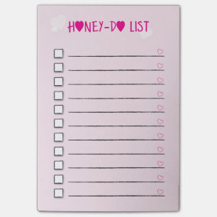 Honey Do List Pink Hearts Checklist Wife Husband Post-it Notes