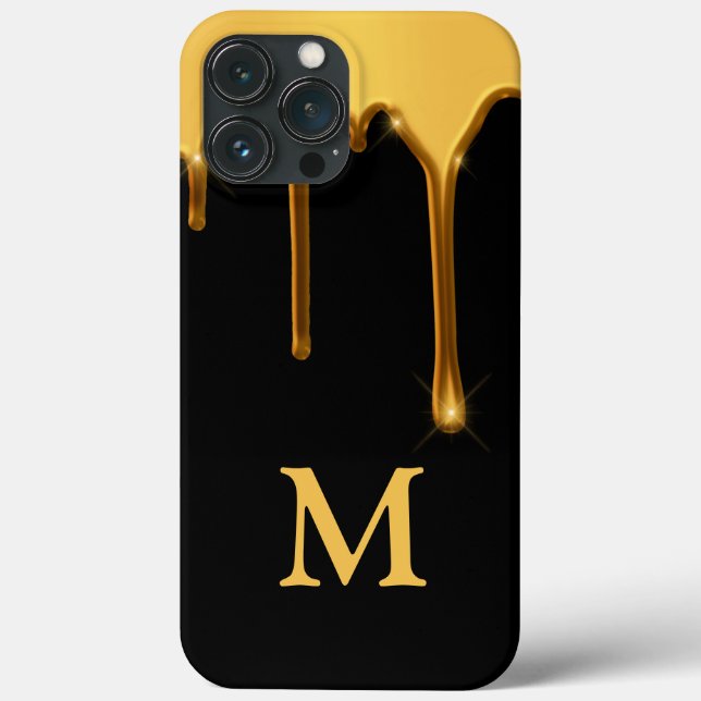 Honey Drip Black Gold Initial Typography Honeycomb Case-Mate iPhone Case (Back)