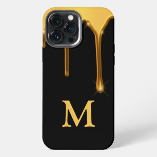 Honey Drip Black Gold Initial Typography Honeycomb iPhone 13 Pro Max Case