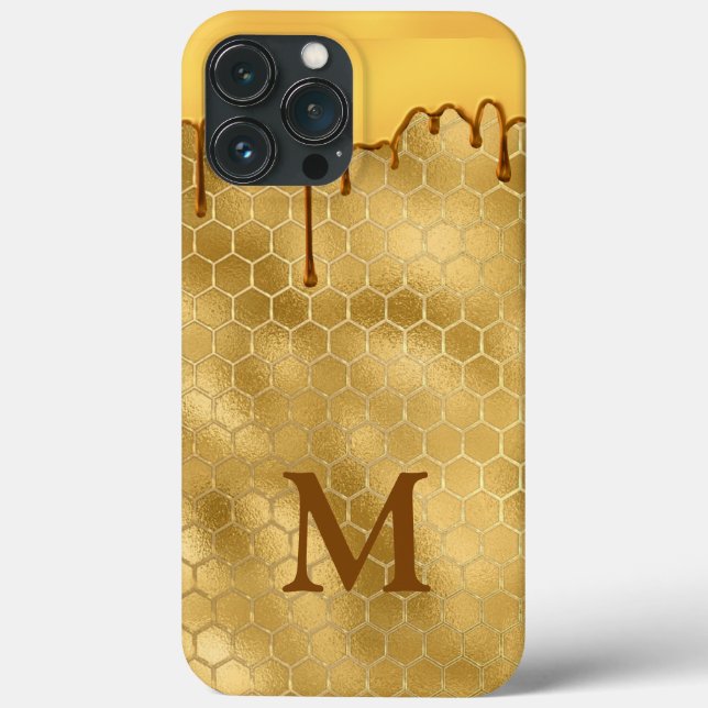 Honey Drip Gold Initial Typography Honeycomb  Case-Mate iPhone Case (Back)