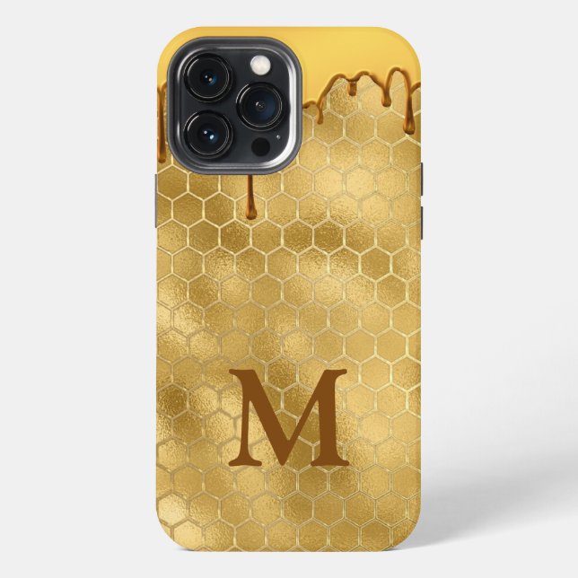 Honey Drip Gold Initial Typography Honeycomb  iPhone Case (Back)