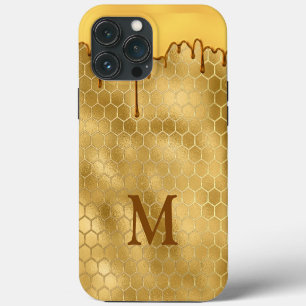Honey Drip Gold Initial Typography Honeycomb iPhone 13 Pro Max Case