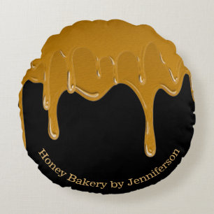 Honey Drip Sweet Bakery Gold Round Pillow