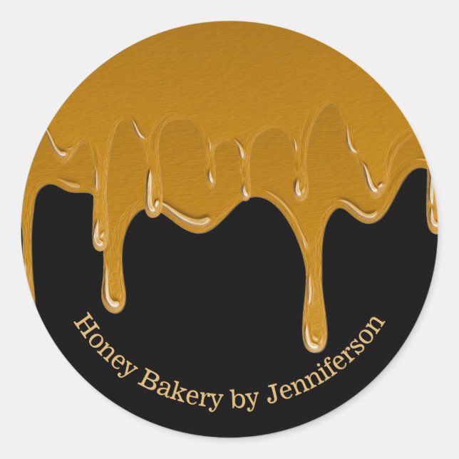 Honey Drip Sweets Bakery Gold Black Jar Classic Round Sticker (Front)
