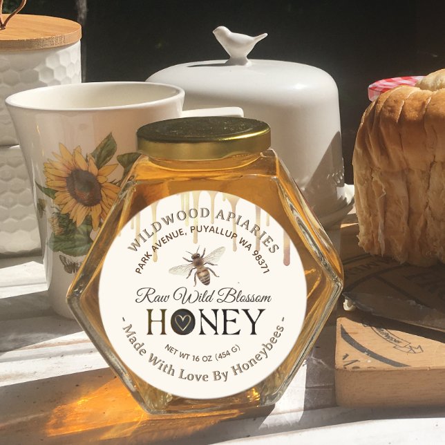 Honey Drips and Bee Made with Love By Bees Heart Classic Round Sticker (Creator Uploaded)