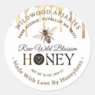 Honey Drips and Bee Made with Love By Bees Heart Classic Round Sticker