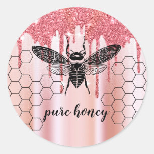 Honey Drips Bee Seller Apiarist Vintage Rose Gold Classic Round Sticker
