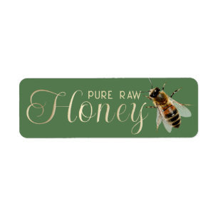 Honey Embossed Gold Text Realistic Bee on Green