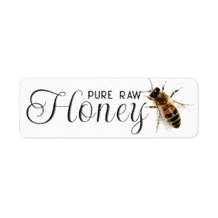 Honey Embossed Text Realistic Bee on White