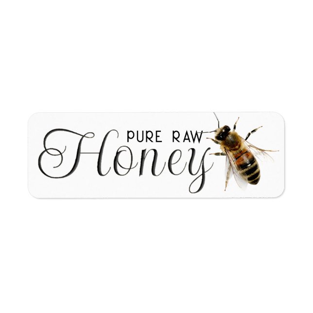 Honey Embossed Text Realistic Bee on White (Front)