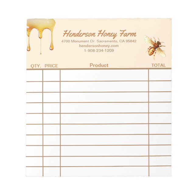 Honey Farm Custom sales receipt   Notepad (Front)