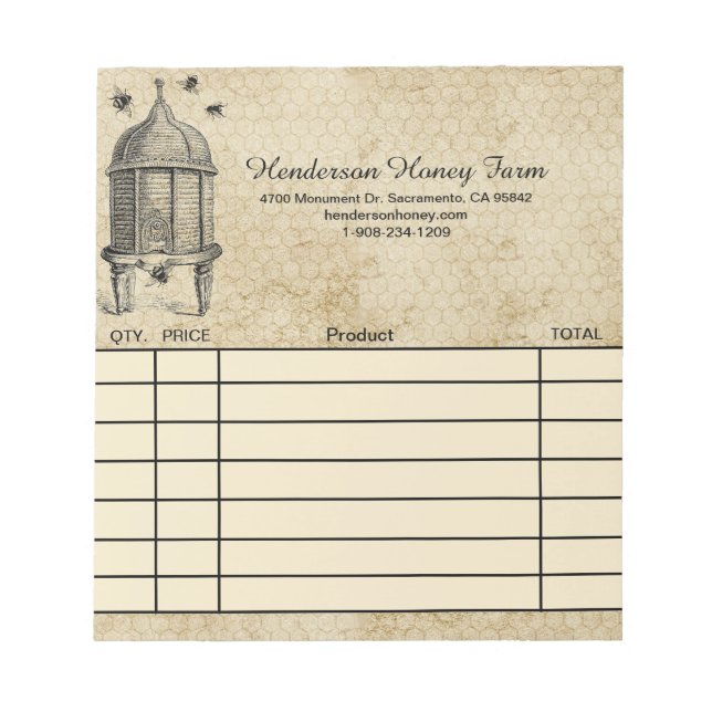 Honey Farm Vintage Look Custom sales receipt   Notepad (Front)