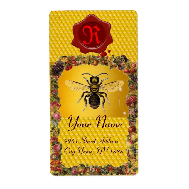 HONEY FLORAL BEE, BEEKEEPER, MONOGRAMME DE SCEAU D (Devant)