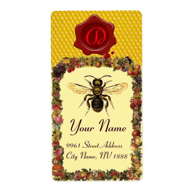 HONEY FLORAL BEE, BEEKEEPER, MONOGRAMME DE SCEAU D (Devant)