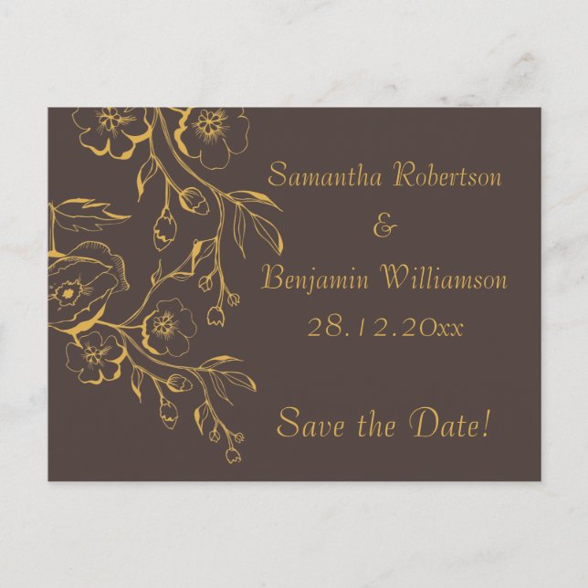Honey Gold Autumn Floral Wedding Save the Date Announcement Postcard (Front)