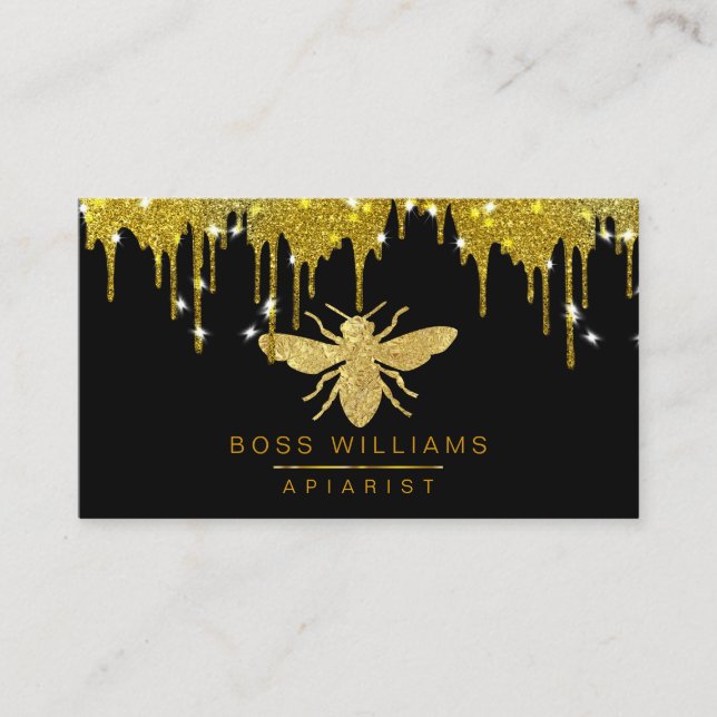 Honey Gold Drips Faux Honey Bee Glitter   Business Card (Front)