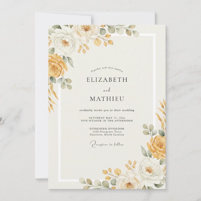 Honey Gold Leafy Wedding Invitation (Front)