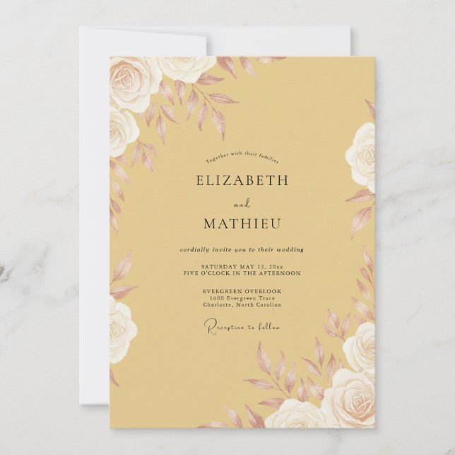 Honey Gold Peony Wedding Invitation (Front)