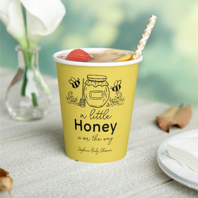 Honey Hand-drawn Jar & Bees Yellow Baby Shower Paper Cups (Insitu)