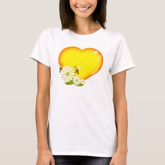 Honey heart, Bees and Flowers T-Shirt (Front)