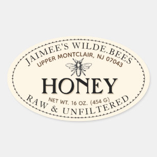 Honey Heraldic Bee Oval Dotted Border Sticker