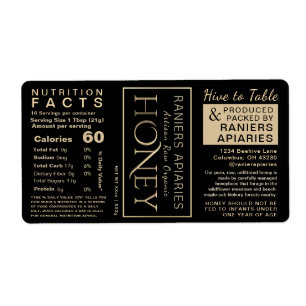 Honey Hex 3-Panel Nutrition Facts & Infant Warning