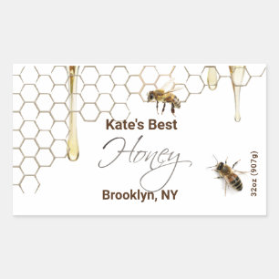 Honey Hexagon Jar Étiquette avec Honeycomb et abei