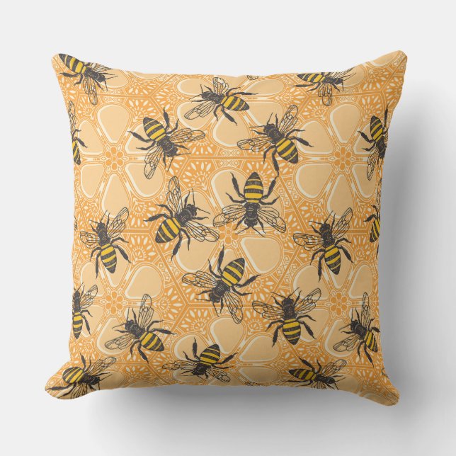 honey hive floral apricot orange throw pillow (Front)