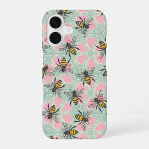 honey hive floral pink aqua iPhone 16 case