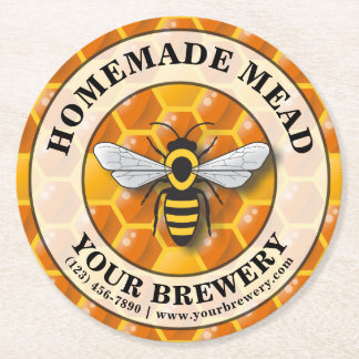 Honey Honeycomb Bee Apiary / Mead Template Round Paper Coaster