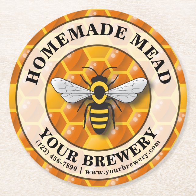 Honey Honeycomb Bee Apiary / Mead Template Round Paper Coaster (Front)