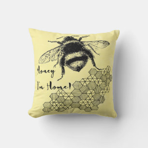 Honey I'm Home Bee Honeycomb Throw Pillow
