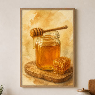 Honey Jar and Dipper Watercolour Poster