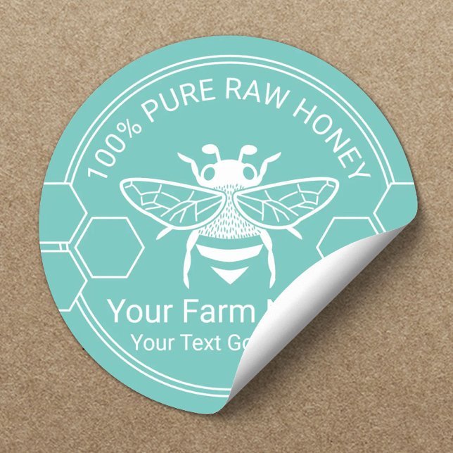 Honey Jar Bee Honey Apiary Teal Beekeeper Farm Classic Round Sticker (Creator Uploaded)