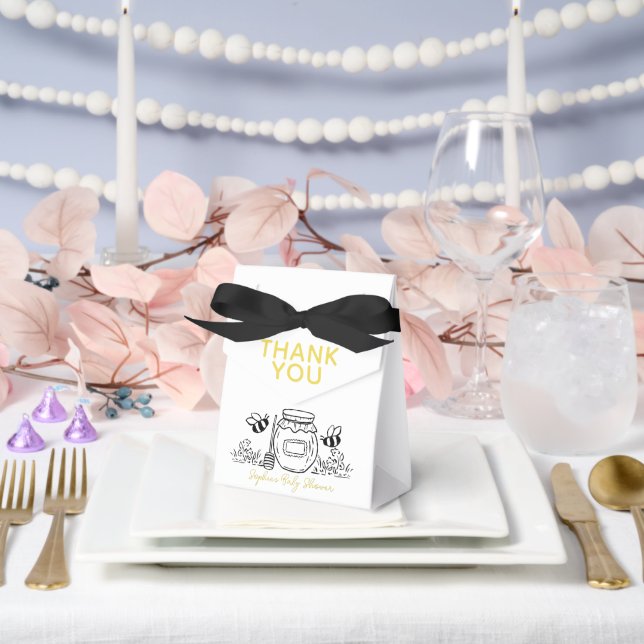 Honey Jar & Bees Hand-drawn White Baby Shower Favor Box (Wedding)