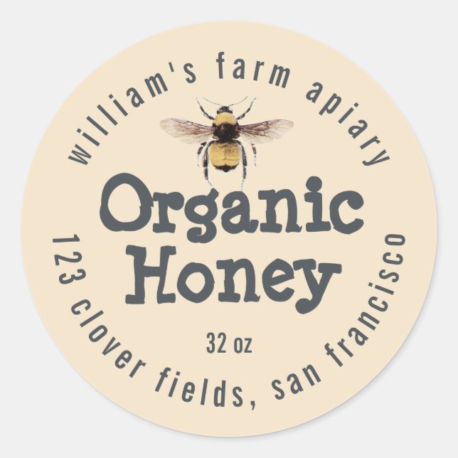 Honey Jar Étiquette Honey Bee Apiary (Devant)
