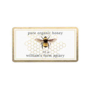 Honey Jar Étiquette Honeybee Apiary Honeypeb Gold