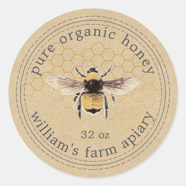 Honey Jar Étiquette Honeybee Apiary Honeypeb Kraft (Devant)