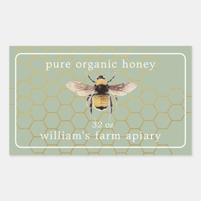 Honey Jar Étiquette Honeybee Apiary Laurel Green (Devant)