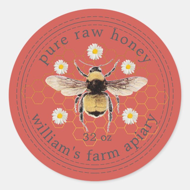 Honey Jar Étiquette Honeybee Apiary Red (Devant)