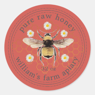 Honey Jar Étiquette Honeybee Apiary Red