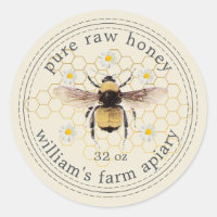 Honey Jar Étiquette Honeybee Apière Antique Blanc