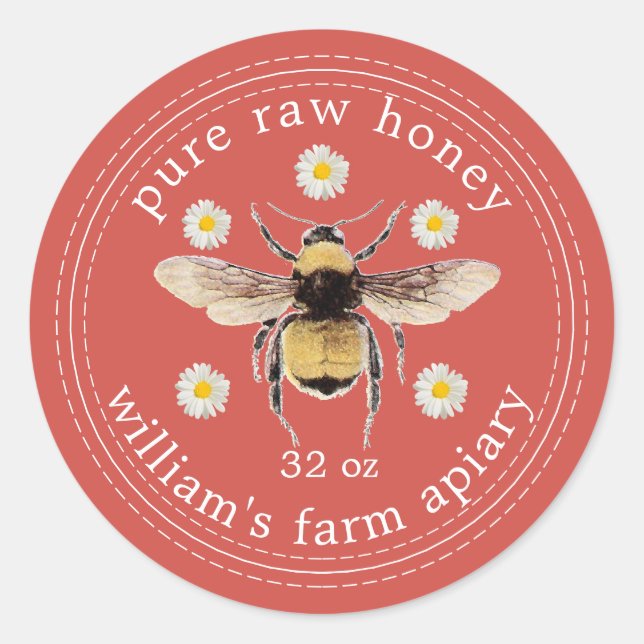 Honey Jar Étiquette Honeybee Apière Automne Rouge (Devant)
