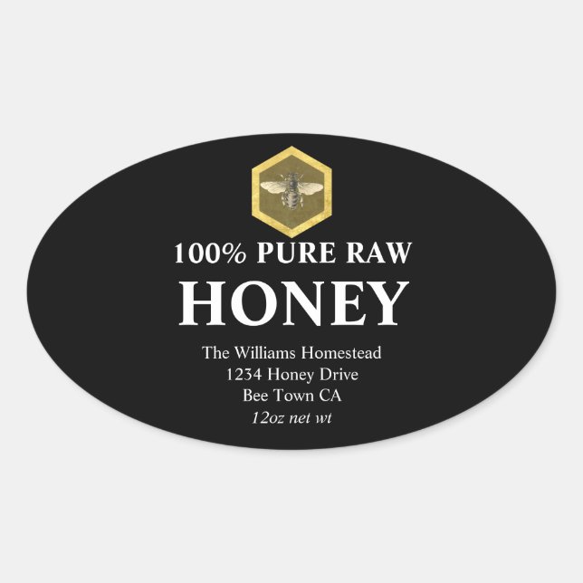 Honey Jar Étiquette | Miel Abee et Apiary Nom Noir (Devant)
