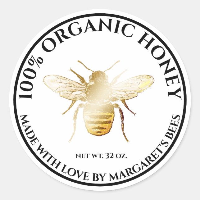 Honey Jar Étiquettes Honeybee Honeycomb Bee Apière (Devant)